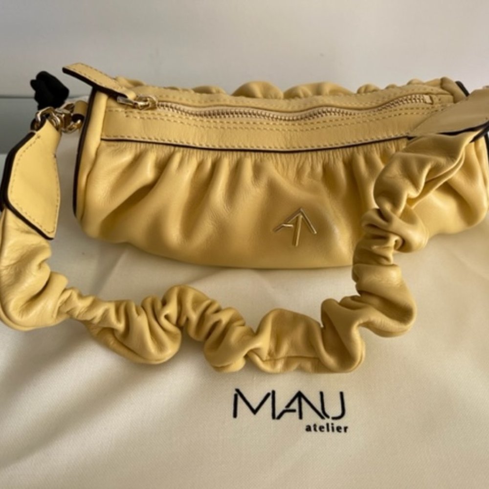 MANU ATELIER Banana Leather Ruched Mini Cylinder XX Shoulder Bag